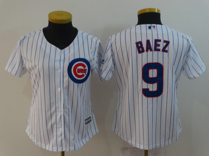 Women Chicago Cubs 9 Baez White MLB Jerseys